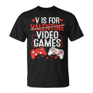 V Is For <b>Valentine</b> Video Games Gamer T-Shirt <b>Valentines</b> Day <b>Gift</b> For Men - Product Image 1