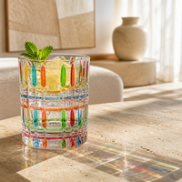 Verre à whisky géométrique coloré au design élégant et moderne, idéal pour le bourbon, le scotch et les cocktails, personnalisable dans les pubs