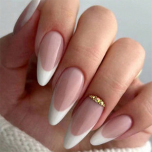 24 pezzi rosa Nude bianche finte <span class=keywords><strong>unghie</strong></span> Squoval a <span class=keywords><strong>mandorla</strong></span> nero oro falso completo indossare punte per Nail Art premere sulle <span class=keywords><strong>unghie</strong></span> per le ragazze - Product Image 1