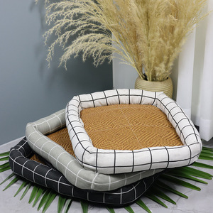 Sommer kühlung Haustier bett mit Rattan matte Quadratischer Druck Kratz feste Katzen-und Hunde bett matte Sommer kühlung Haustier matten & Pads - Product Image 2