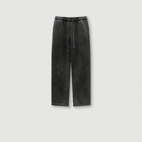 Pantalones de chándal de moda urbana de pierna recta, de forro polar grueso, lisos, personalizados, estilo vintage, con efecto lavado a la piedra, para hombre, con cordón largo
