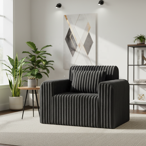 Black Jumbo Corduroy Plush Single Sofa <strong>Bed</strong> Modern Wide <strong>Arm</strong> Oversized Lounge <strong>Chair</strong> with Lumbar Pillow for Living Room - Product Image 3