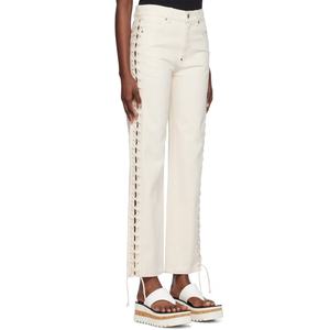 Pantalon en jean droit personnalisé pour femmes, pantalon à lacets, blanc, 100% coton denim - Product Image 2