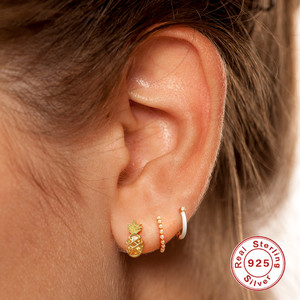 ROXI Boucles d'oreilles clous miniatures mignonnes en forme d'ananas, crème glacée, fromage, pizza, pour femme, en zircon - Product Image 4