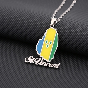 Nouvelle goutte d'huile d'émail <span class=keywords><strong>ST</strong></span>. <span class=keywords><strong>Vincent</strong></span> carte drapeau pendentif collier pour femmes filles bijoux en acier inoxydable ethnique fête d'anniversaire cadeaux - Product Image 2