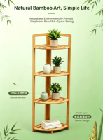 Rak Sudut 4 Tingkat dari Bambu Alami Desain Sederhana untuk Kamar Mandi, Ruang Tamu, Dapur - Tinggi 90cm Ramah Lingkungan