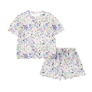 GSSO3265 CUSTOM Ensemble de vêtements pour petites filles actives, imprimé fleurs, vente en gros, ensemble à manches courtes pour filles, enfant - Product Image 3