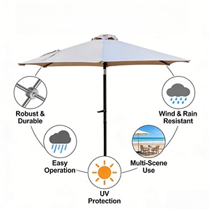 Parasol de marché rond de 2,3 m, beige nacré, avec mât en fer, tissu DTY 200g, manivelle inclinable, idéal pour parcs et jardins - Product Image 3