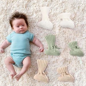 Chaussons pour bébé <span class=keywords><strong>tricot</strong></span>és au crochet et en coton biologique, tissus en laine de bambou, chaussettes de sol pour nouveau-né, laine mérinos à pois, personnalisable - Product Image 6