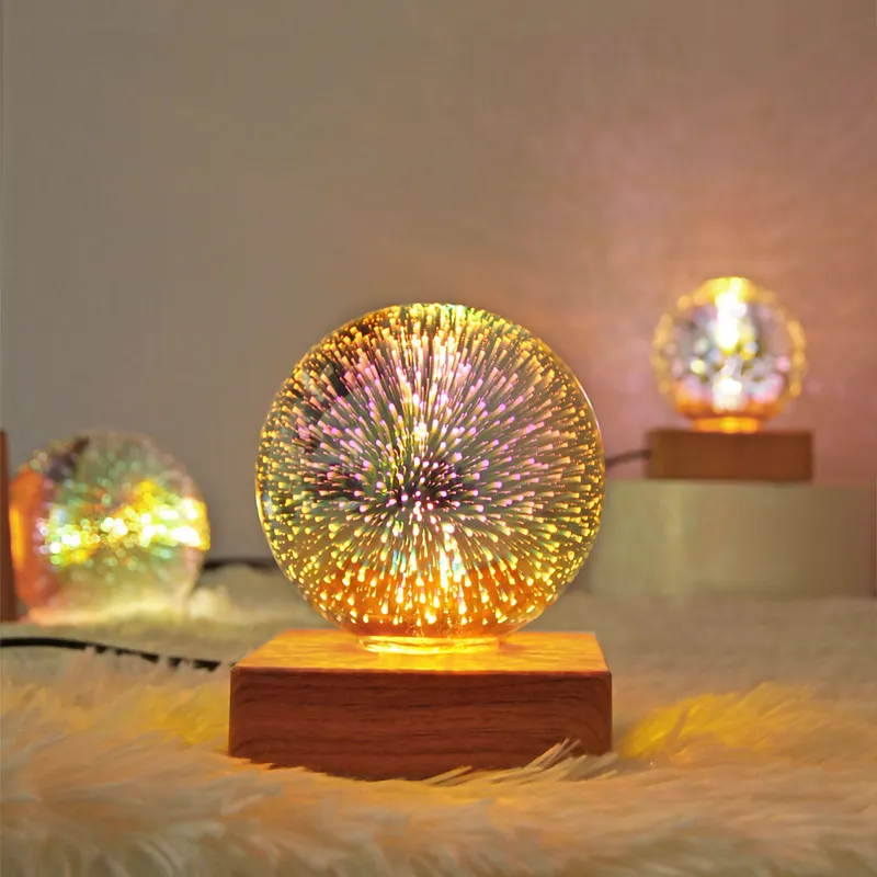 Neon Hot Sale Colorfu Table Bedside Light USB LED 3D Firework Crystal Ball Table Lamp for Valentine's Day Girlfriend Gift