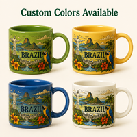 Mug à café en céramique souvenir du Brésil avec logo, boîte, motif perroquet, monument de Rio, tasse à lait/eau en porcelaine florale, personnalisable OEM ODM, vente en gros