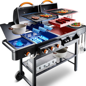 Griglia <span class=keywords><strong>BBQ</strong></span> Moderna a Gas e Carbone per Esterni, Grande Stile Americano in <span class=keywords><strong>Ghisa</strong></span> con 4 Bruciatori, Facile da Assemblare, con Sistema di Sicurezza per la Deaerazione - Product Image 2