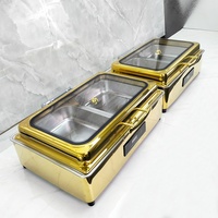 Elektrischer 9L Gold Chafing Dish aus Edelstahl, Speisenwärmer mit Stahldeckel für Catering, Hotel, Restaurant, Buffet