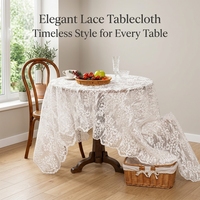 Nappe ronde vintage française brodée en polyester certifiée OEKO-TEX, dentelle florale décorative pour table de salle à manger ou de mariage