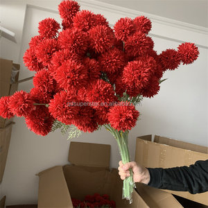 E-938 Décoration de mariage en gros, <span class=keywords><strong>fleur</strong></span> artificielle pissenlit à 4 têtes, <span class=keywords><strong>boule</strong></span> de chrysanthème en soie rouge - Product Image 2