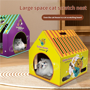 Fabrieksgroothandel op maat bedrukte papieren golfkartonnen slijtvaste, niet-afbladderende kattenhuis met logo voor alle seizoenen - Product Image 1