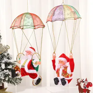 Vente chaude Suspendus Rotation Père Noël Jouets Parachute Santa Poupées Électrique Musical Arbre Décor De Noël Père Noël Cadeau