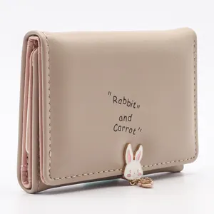 New Korean Wallet Pu Leather Cartoon Cute Rabbit Money Clip Wallet Small Fresh Clutch Purse