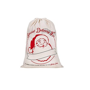 Sac de Noël personnalisé en toile de coton recyclée écologique avec cordon de serrage de 7 pouces – Offre Spéciale - Product Image 1