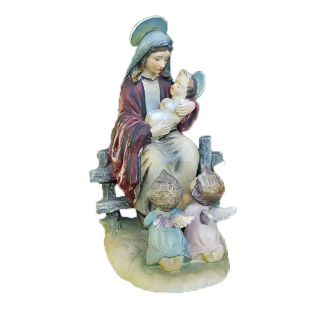 รูปปั้นพระแม่มารีย์เรซิน,ของตกแต่งบ้าน OEM ทำด้วยมือตามสั่งรูปปั้นทางศาสนาพระแม่มารีและเด็กรูปปั้นทางศาสนาเทวดาของขวัญ