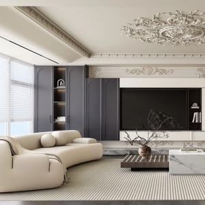 <span class=keywords><strong>Meuble</strong></span> <span class=keywords><strong>TV</strong></span> sculpté de luxe français avec cheminée, unité <span class=keywords><strong>TV</strong></span> intégrée sur mesure pour salon en finition blanc et <span class=keywords><strong>gris</strong></span> foncé - Product Image 2
