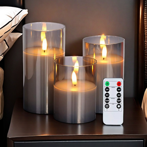 2 * AA Pin hoạt động Flameless sáp thực trụ cột dẫn nến thủy tinh với điều khiển từ xa 3D Ngọn Lửa ánh sáng cho đám cưới Nhà Bên trang trí nội thất - Product Image 4