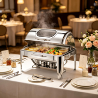 Recipiente para Calentar Comida con Tapa Enrollable de 9L, Doble Recipiente de Acero Inoxidable, Calentador de Comida Tipo Buffet, Calentado con Alcohol, Temperatura de 85-100°C, Ideal para Catering