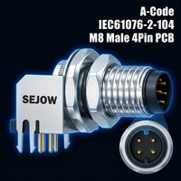 Conector Macho en Ángulo Recto SEJOW M8-GM A-Code IEC61076-2-104 para PCB, con Llave, IP67, EMI, OEM, Industrial