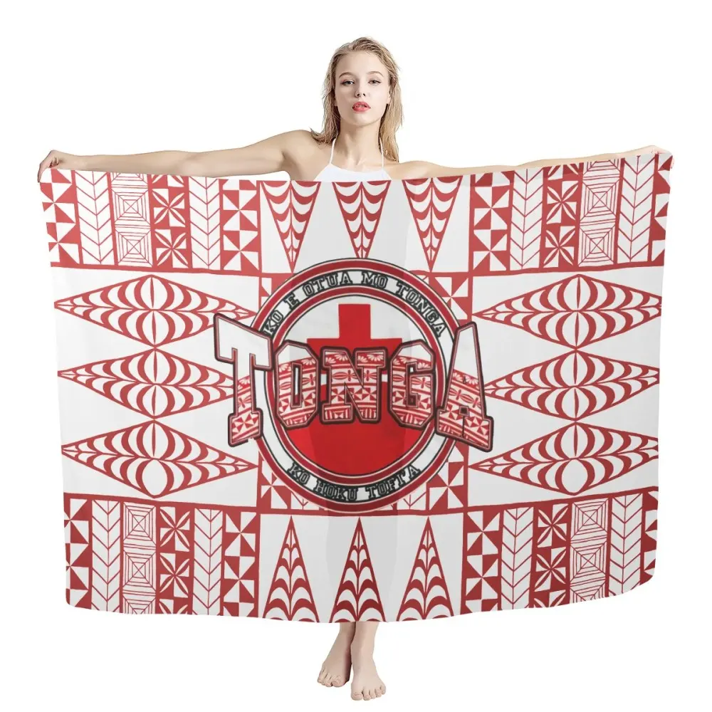 1 MOQ Factory Price High Quality Polynesian TONGA Tribal Design Custom Logo Super Fine Wool Soft Sarong Scarf Lavalava Sarong