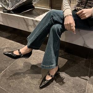 รองเท้าส้นเตี้ยหนังวัวแท้สไตล์วินเทจสำหรับผู้หญิง รุ่นใหม่ ประดับหมุด หนังแท้ ปลายเปิด ส้นสูง แพลตฟอร์ม รองเท้าหนังแบบสวม - Product Image 3