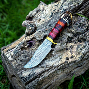 Cuchillo Bowie de Hoja Fija Hecho a Mano de Acero al Carbono con Punta Caída, Mango de Madera y Cuerno, Accesorios de Latón, Borde Biselado, ODM OEM, 8 Pulgadas - Product Image 1