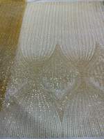 Tissu en dentelle perlée marron de luxe, tissu en tulle à paillettes dorées scintillantes pour robe de soirée haute couture, robe de mariée