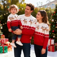 Nouveau pull de Noël assorti pour la famille, personnalisé OEM, en jacquard tricoté, motif dessin animé, pour adultes, enfants et tenues parent-enfant