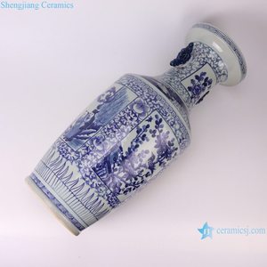 Jarrón <span class=keywords><strong>de</strong></span> porcelana azul y blanca <span class=keywords><strong>de</strong></span> la dinastía Qing antigua <span class=keywords><strong>de</strong></span> 2017, jarrón <span class=keywords><strong>de</strong></span> cerámica <span class=keywords><strong>de</strong></span> doble oreja pintado a mano - Product Image 6