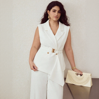 Rompi Wanita Kerja Kantor Ringan Model Double Breasted V-neck Panjang Penuh Kancing Premium Plus Size Warna Putih Baru