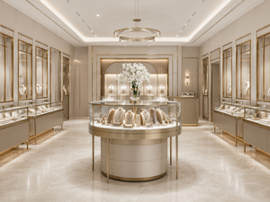 Custom Jewelry Store Interior Design Luxury Glass Display Cases Champagne Gold Retail Fixtures Full Shop Solution Manufacturer - Product Image 4