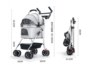 รถเข็นสัตว์เลี้ยงสีชมพู 4 ล้อ พร้อมตาข่ายระบายอากาศ โครงอะลูมิเนียมอัลลอยพับได้ สำหรับสุนัข - Product Image 5
