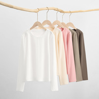 T-shirt pour femmes pour le printemps et l'automne, décontracté, couleur unie, manches longues, col rond, coton, élasthanne, vêtements respirants