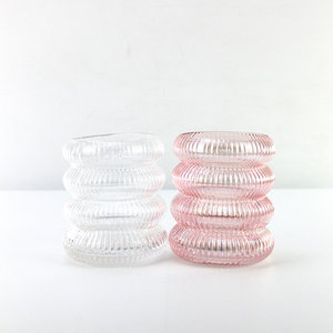 Vase en verre côtelé à design à bulles superposées, rose blush transparent, vase à fleurs décoratif, centre <span class=keywords><strong>de</strong></span> table pour la maison, décoration <span class=keywords><strong>de</strong></span> salon - Product Image 4