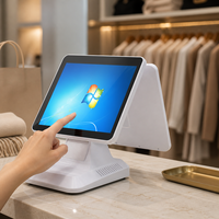 Terminal POS Layar Ganda 15,6 Inci Layar Belakang Printer Thermal 58mm Sistem Kasir Supermarket Ritel Putih