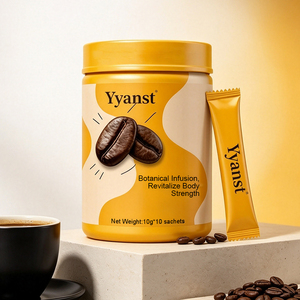 Café de Infusión Botánica de Marca Privada OEM, Café Revitalizante para Fortalecer el Cuerpo, Bebida Herbal de Granos de Café, Frasco Redondo Amarillo Brillante, 10 Sobres - Product Image 2