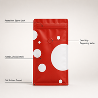Sacs d'emballage pour grains de café, personnalisés en usine, en plastique et aluminium, à fond plat, avec valve et fermeture éclair