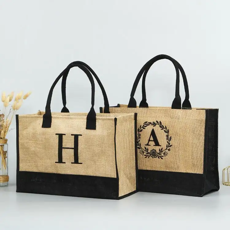 Venta al por mayor de fábrica, bolsa de regalo de compras de boda con impresión personalizada ecológica, bolsas de yute de arpillera yute