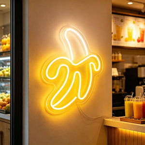 Enseignes néon LED personnalisées en forme de <span class=keywords><strong>banane</strong></span>, éclairage LED alimenté par batterie, intensité réglable, étanche, pour mariage, fête, décoration murale de la maison, entreprise - Product Image 1