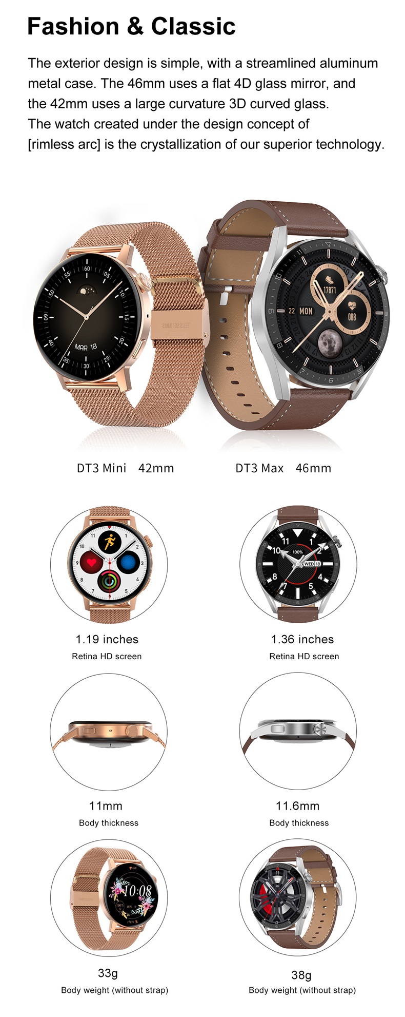 Hot Sell DT3 Mini Reloj Smart Watch with 1.19