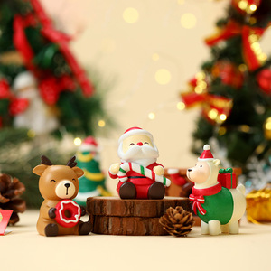 Christmas Resin Figurines Set Santa Snowman Reindeer Cartoon Dolls Desktop Decoration Living Room Holiday Ornament - Product Image 2