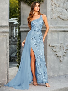 Abito da sera con spacco a doppia spalla Patchwork paillettes da donna - Product Image 2