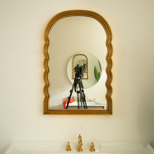 Lumina Mirror 24'' Golden Scalloped <b>Arched</b> PU Decorative Wall Mirror Retro Style - Product Image 6