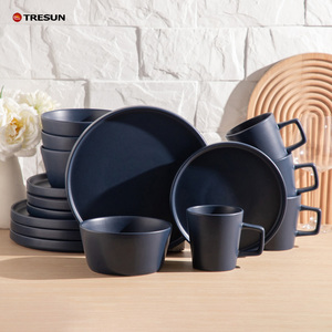 Factory Wholesale High-quality European-style Exquisite 16-piece Blue Porcelain <b>Dinnerware</b> <b>Set</b> Matte <b>Stoneware</b> Plate <b>Set</b> - Product Image 1