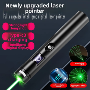Pointeur de présentation à faisceau vert, type stylo, rechargeable par USB-C, indicateur manuel avec affichage numérique de la puissance et mode <span class=keywords><strong>lampe</strong></span> <span class=keywords><strong>torche</strong></span> à motif étoilé - Product Image 2